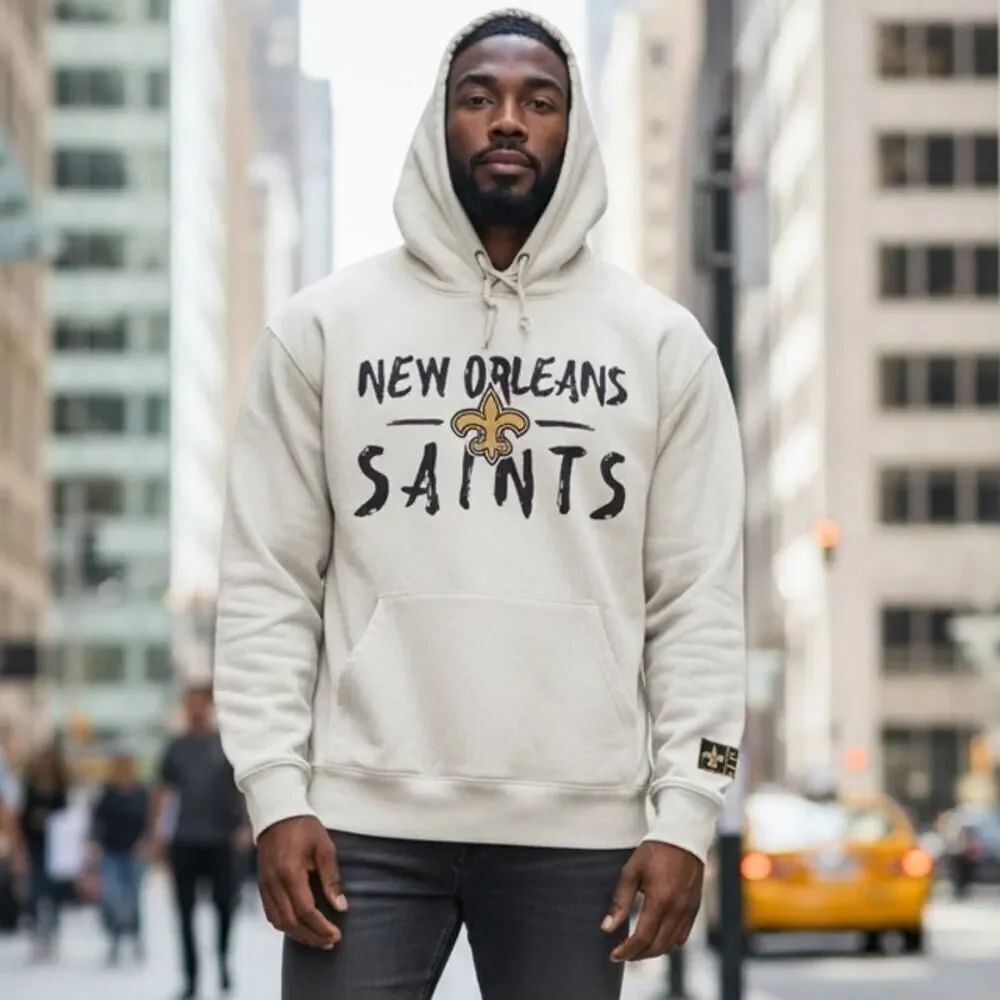 NFL New Orleans Saints Mens Light Gray w/Graphics Pullover Hoodie - Size XL